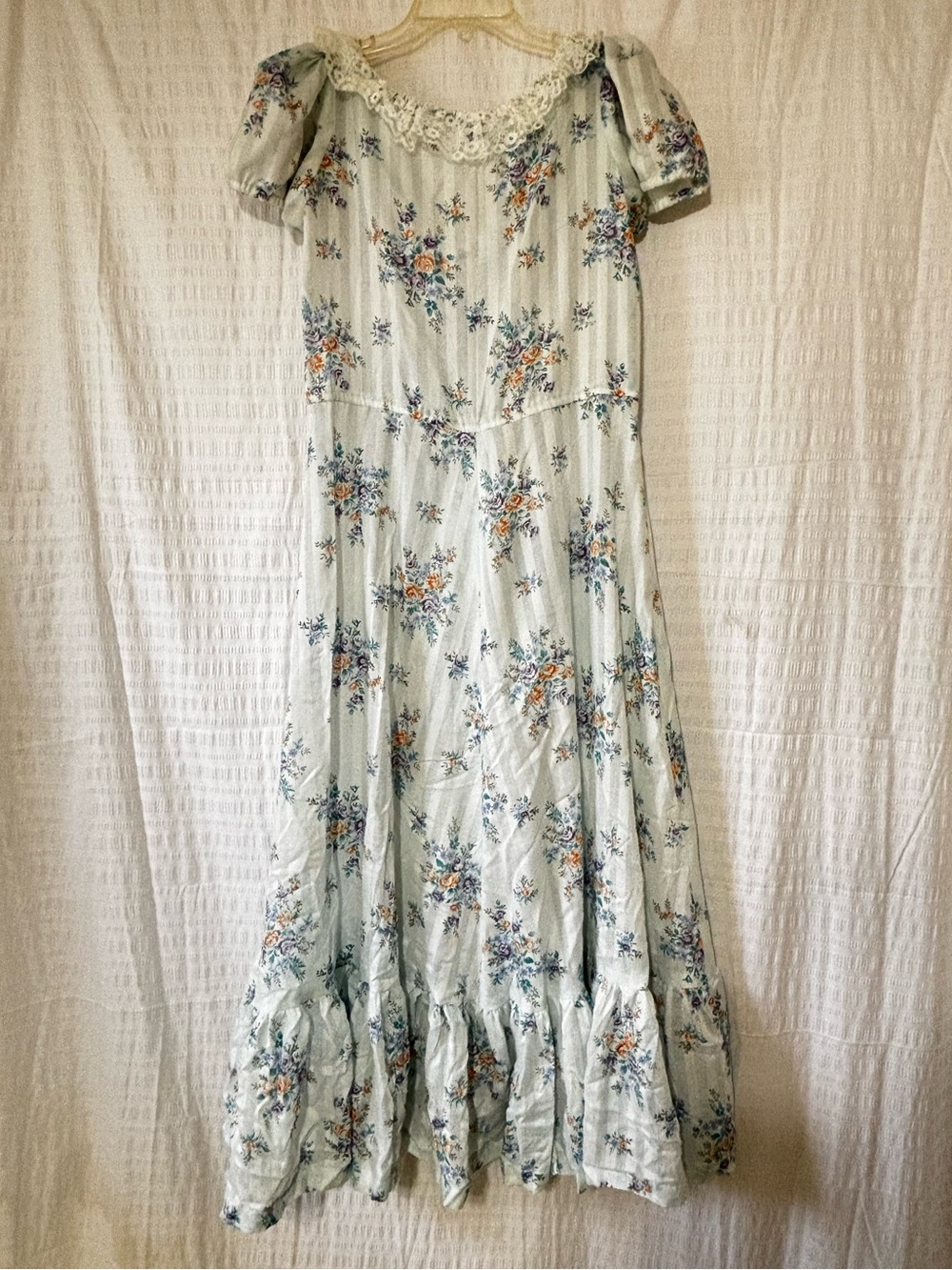 Vintage Handmade Floral Dress Ruffle Babydoll Maxi Sz Medium - Picture 6 of 7